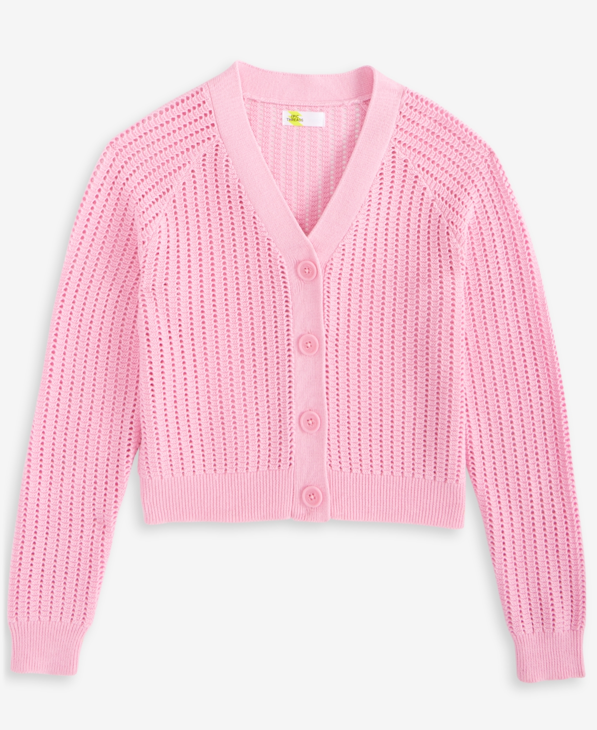 Epic Threads Kid Girl V-neck Button Cardigan, Exclusively At Macy's In Bonbon