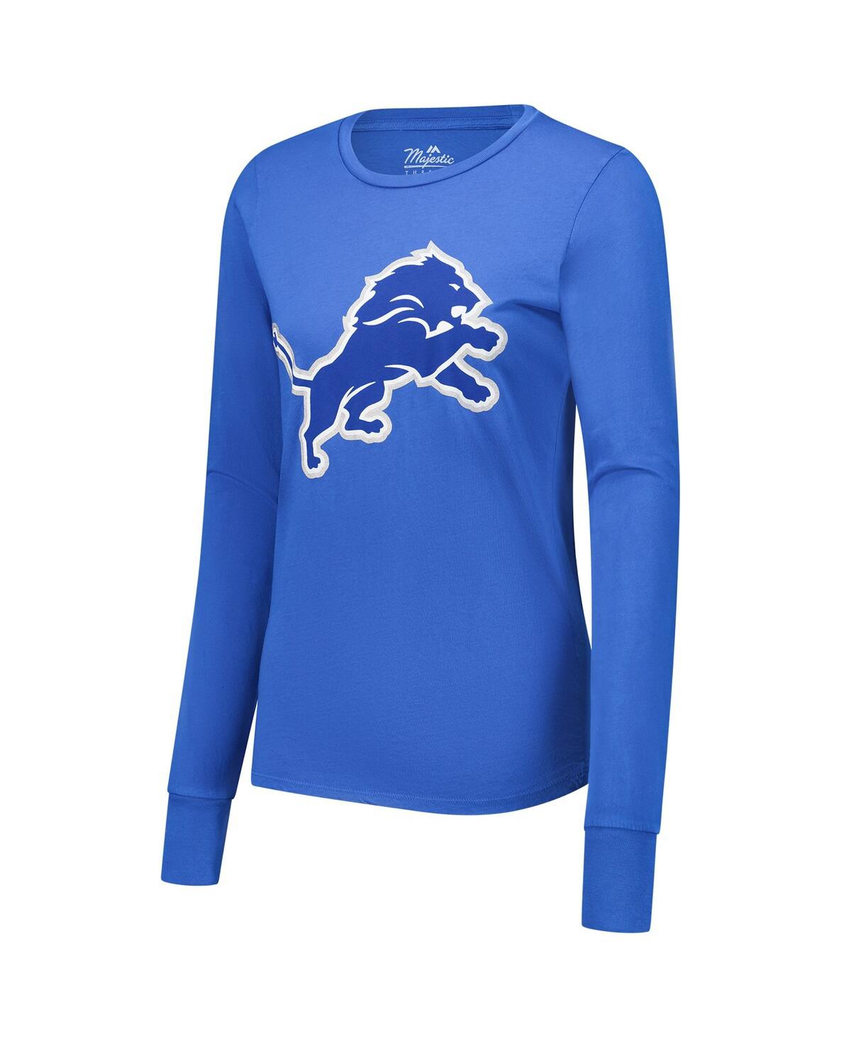 MAJESTIC WOMEN'S THREADS AMON-RA ST. BROWN BLUE DETROIT LIONS PLAYER NAME NUMBER LONG SLEEVE T-SHIRT 