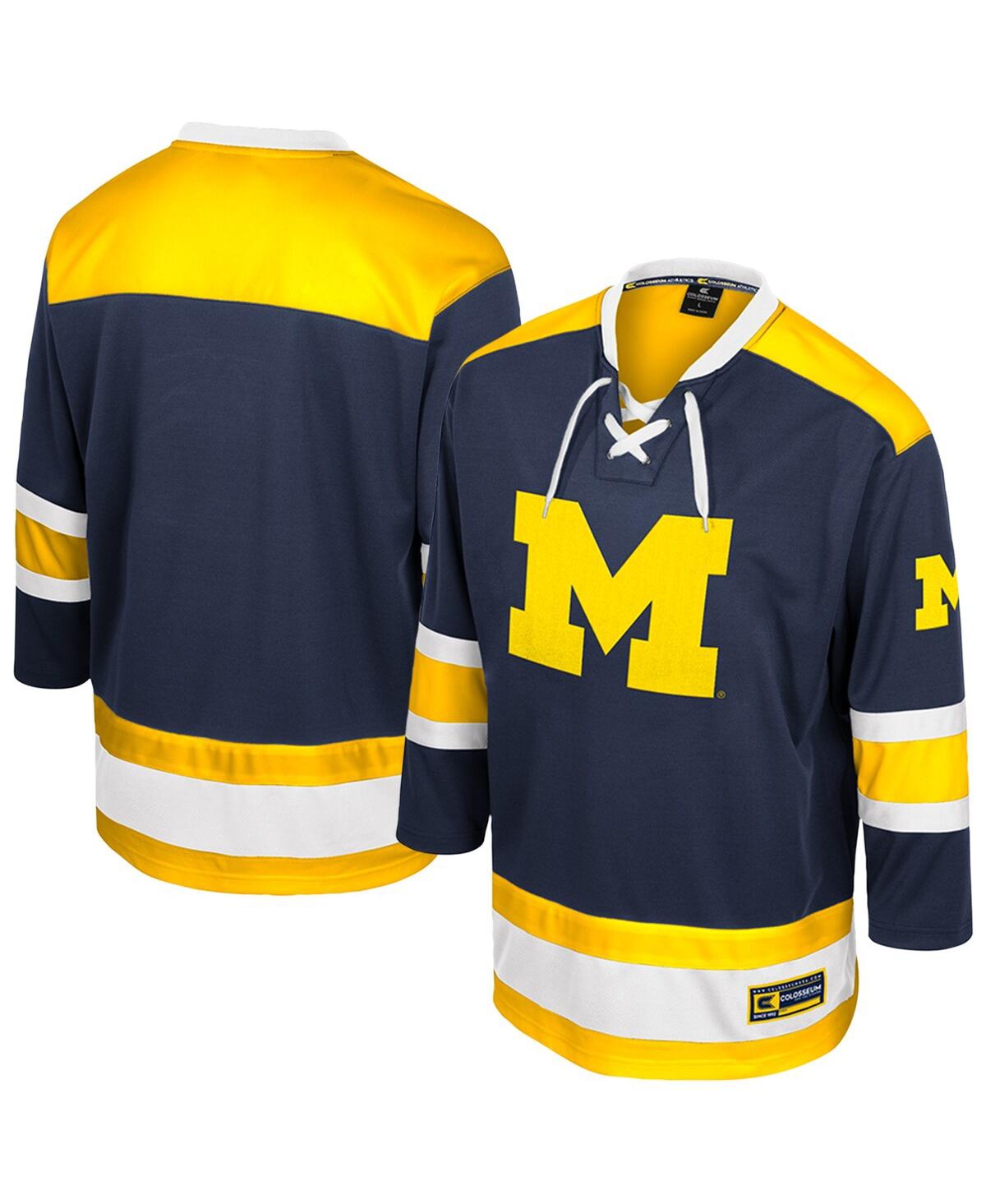 Men's Navy Michigan Wolverines Athletic Machine Fashion Hockey Jersey - Navy