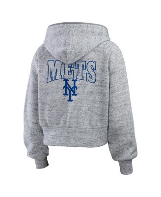 Women's Heather Gray New York Mets Speckled Fleece Cropped Full-Zip Hoodie