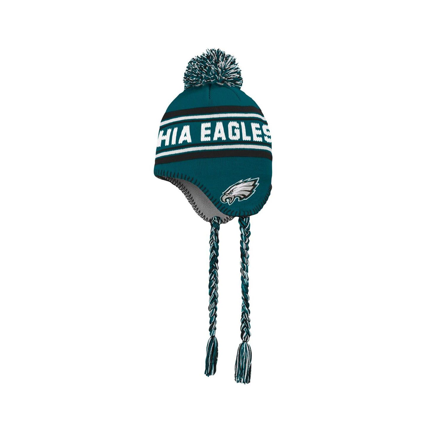 Детская шапка Outerstuff Midnight Green Philadelphia Eagles Jacquard Tassel Knit Hat with Pom — фото 2