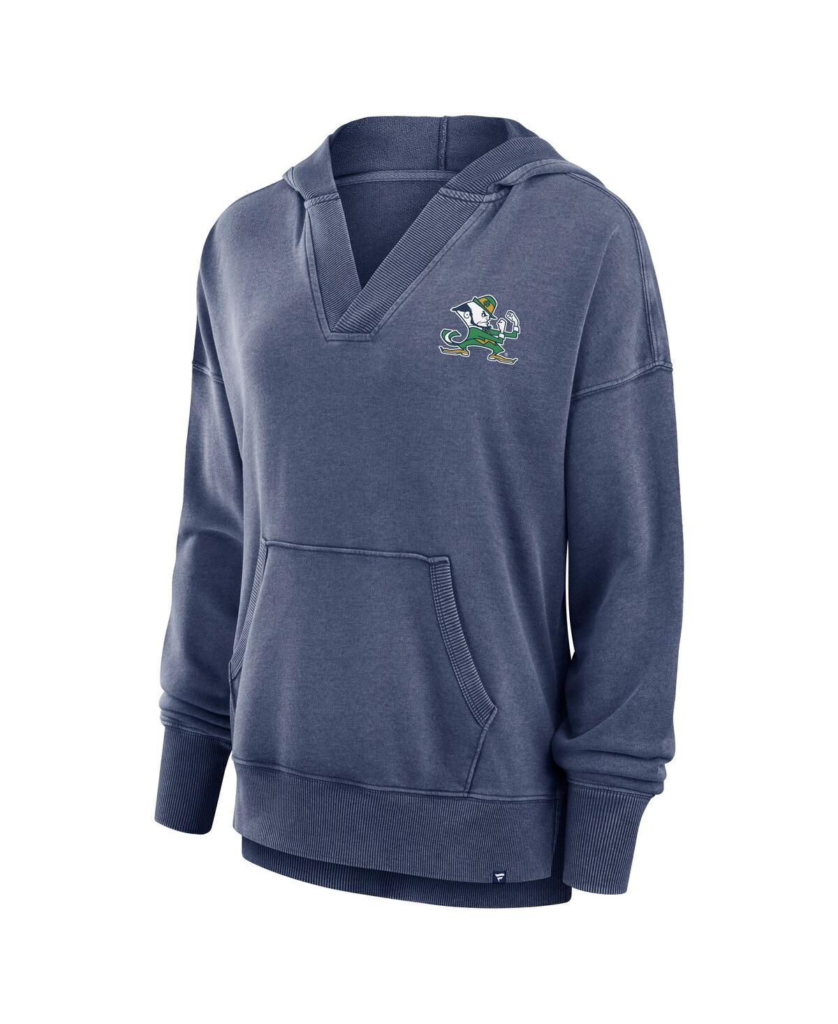 Fanatics Women's Navy Notre Dame Fighting Irish Initiative Snow Wash French Terry V-neck Pullover Hoodie In Navy