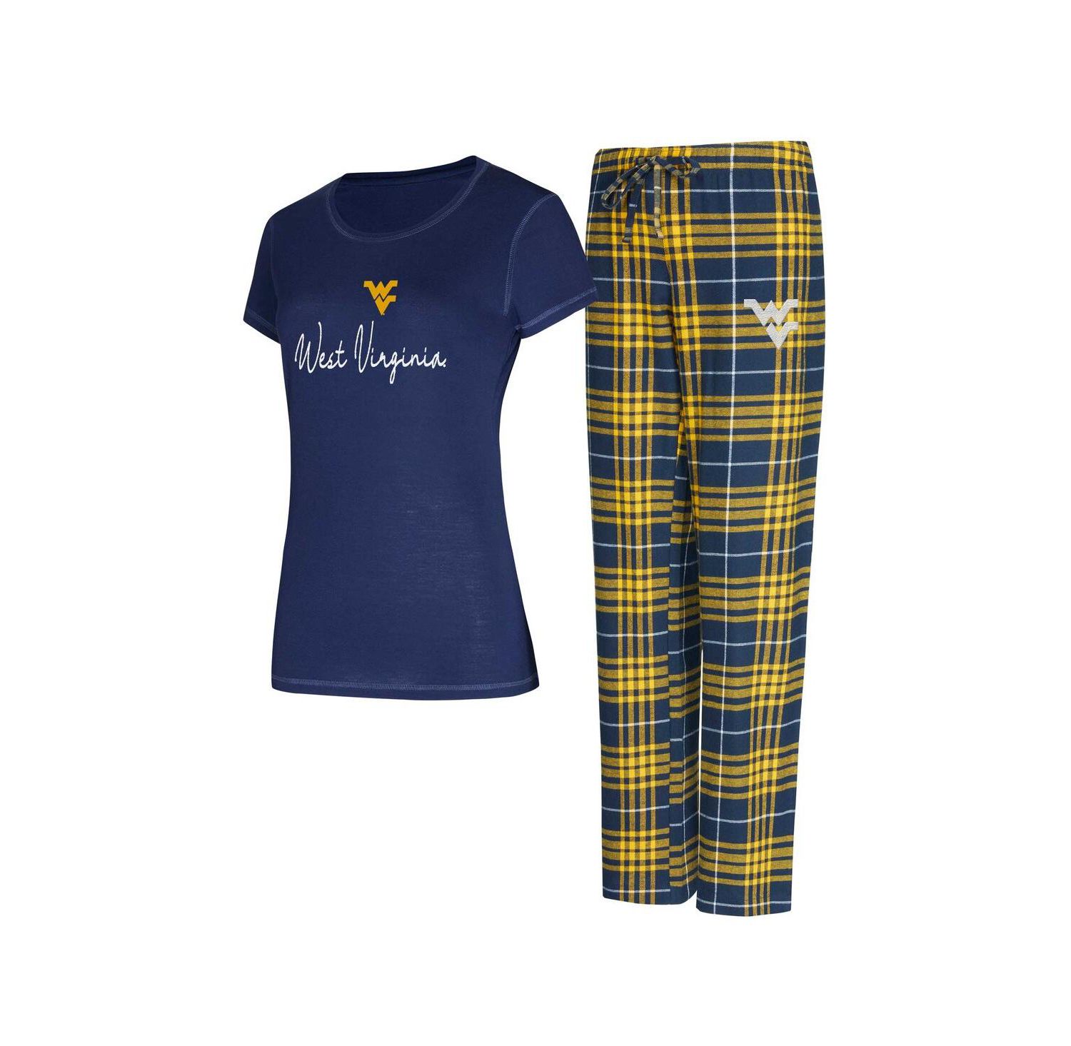 Women's Navy West Virginia Mountaineers Vector T-Shirt Flannel Pants Sleep Set
