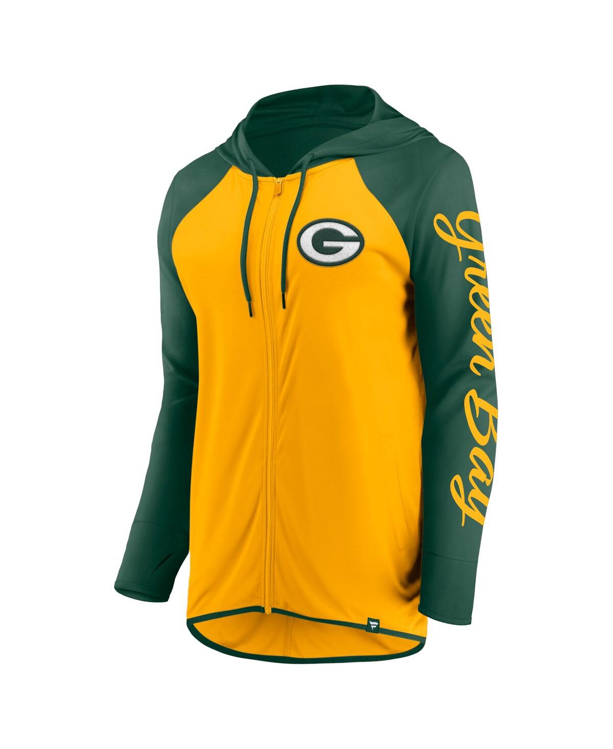 Fanatics Women's Gold/green Green Bay Packers Script Full-zip Hoodie In Gold,green