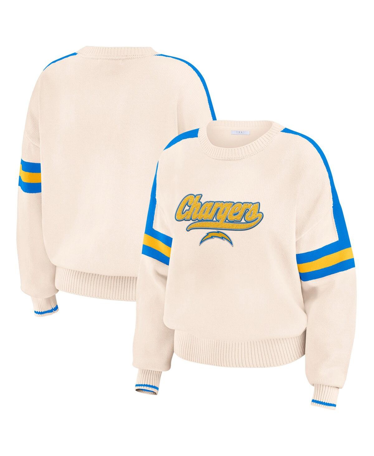 Women's Cream Los Angeles Chargers Stripe Pullover Sweater - Cream