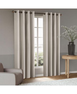Linen Blend Total Blackout Grommet Curtains Pair, 52"X96"