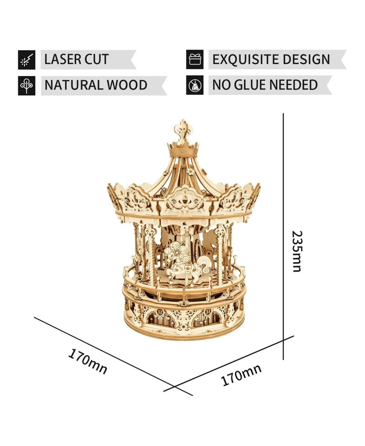 Детские конструкторы Robotime Carousel Music Box 336-Piece 3D Puzzle, Ages 14+ — фото 4