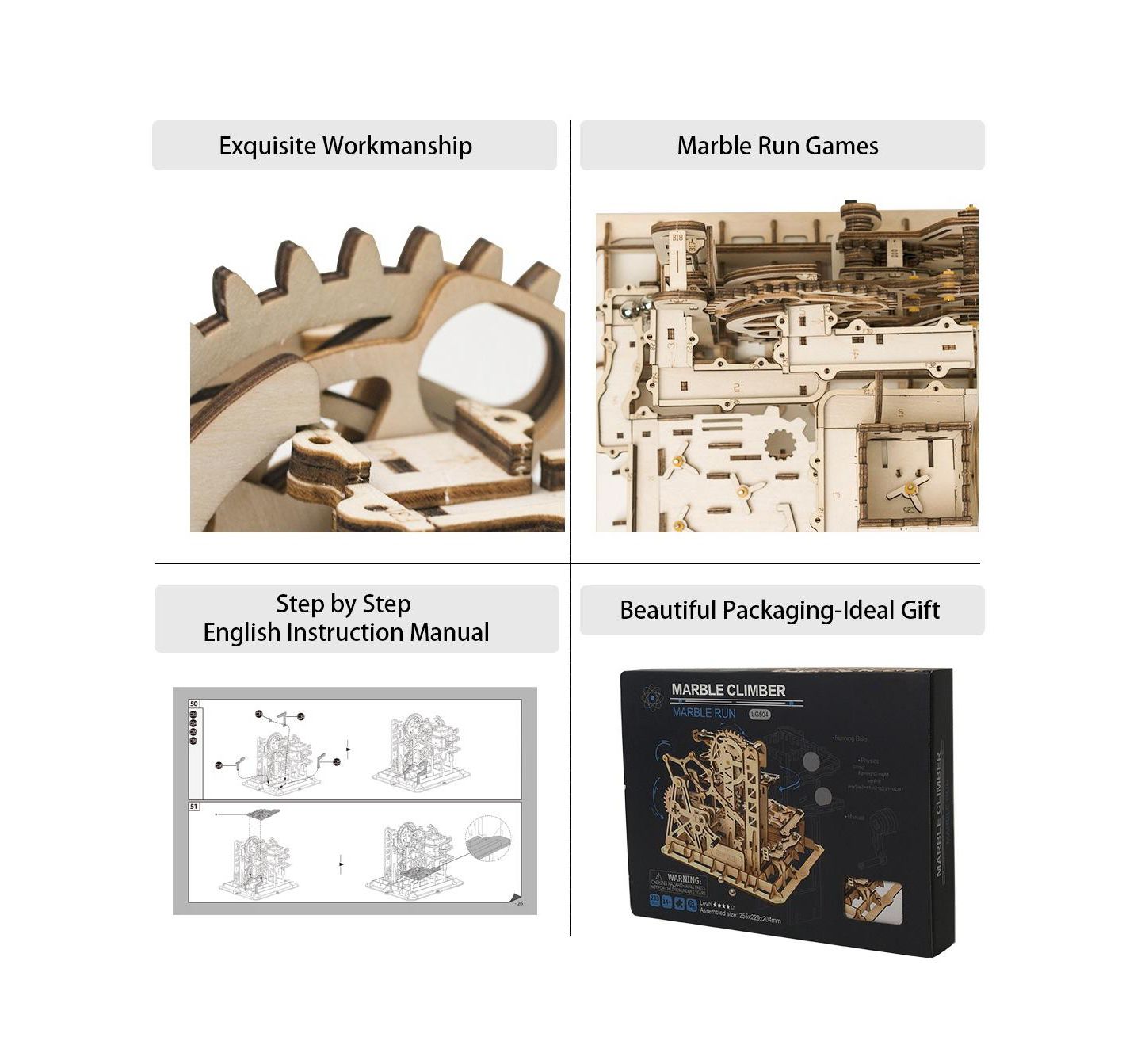 Детские конструкторы Robotime Marble Climber Fortress 233-Piece 3D Wooden Puzzle, Ages 14+ — фото 4