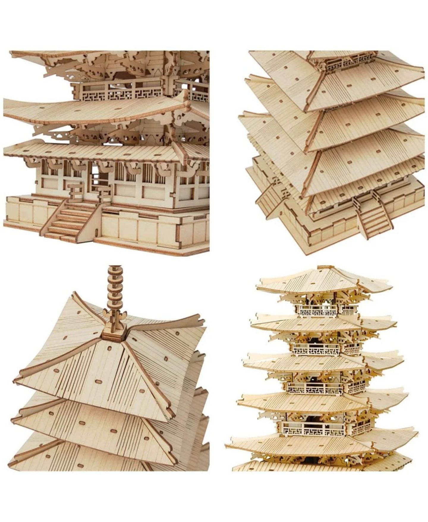 Детские конструкторы Robotime 3D Puzzles Wooden Model DIY Pagoda Mechancial Construction Creative Jigsaw Craft Kits Gift, Beige, 6.3"6.3"12.6" — фото 4