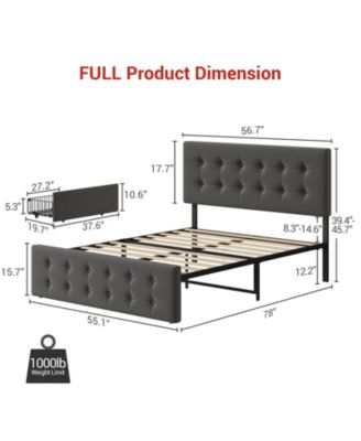 Full Size Bed Frame - 4 Storage Drawers, Adjustable Linen Headboard