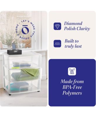 Plastic 3 Clear Drawer Small Rolling Storage Container Tower