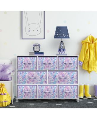 8 Drawers Wide Dresser - Organizer Unit with Steel Frame Wood Top and handle, Fabric Bins - Amazing for household decluttering