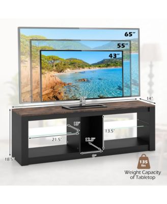 TV Stand w/ LED Light for TVs up to 65 inch w/ Adjustable Tempered Glass Shelves