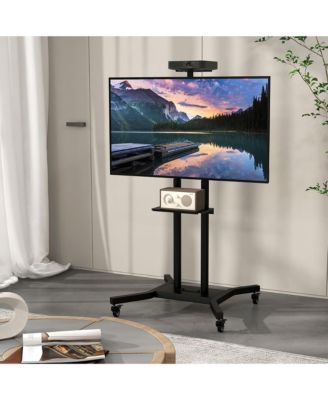 Mobile TV Stand for 32-70 inch Flat or Curved TVs up to 110 lbs w/AV Shelf