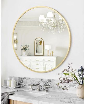Round Mirror, 18 Inch Circle Mirror, Hd Eco-Friendly Gold Circle Mirror Metal Frame, Round Vanity Wall Mounted Mirrors for Entryway, Hallway, Living Room