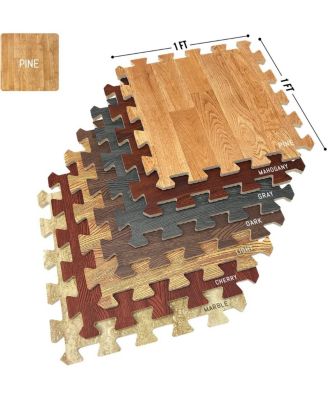 Interlocking Floor Mat Pine Wood Print 16 Pieces 12x12