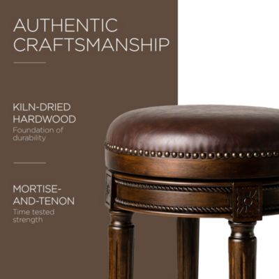 Pullman Backless Bar Stool in Dark Walnut Finish with Vintage Brown Leather