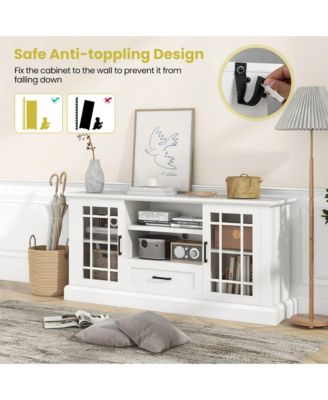 1 PC Wood Farmhouse TV Stand for TVs up to 70'' Media Center w/Glass Doors Cubbies & Drawer