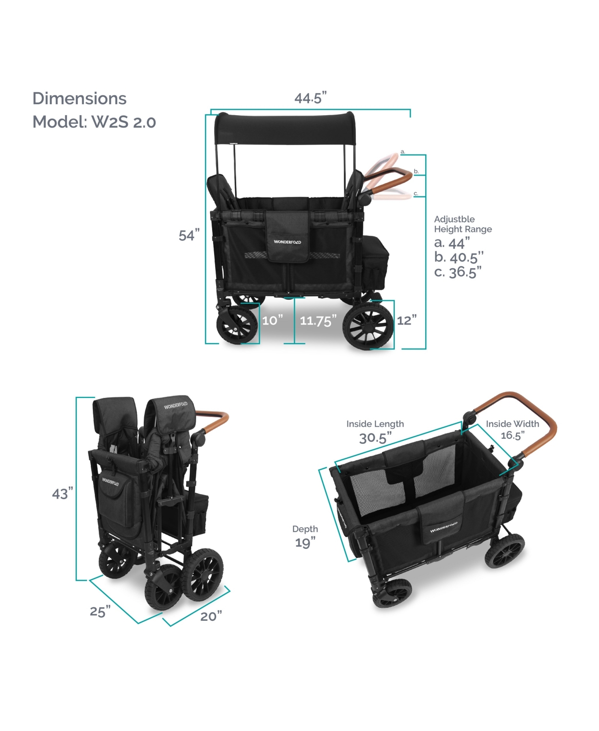WONDERFOLD WAGON W2 LUXE DOUBLE STROLLER WAGON 2-SEATER 