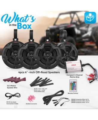 4” Waterproof Off-Road Speakers with RGB Lights & 4-Channel Amplifier, 800W (2 Pairs)