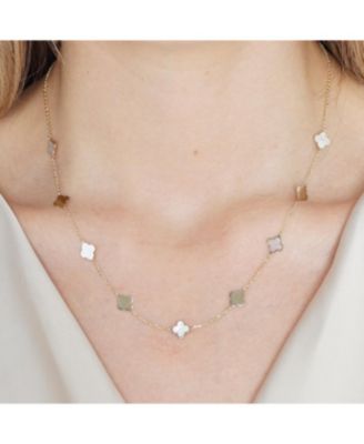 Mini Mother of Pearl and Gold Clover Necklace 14K Gold