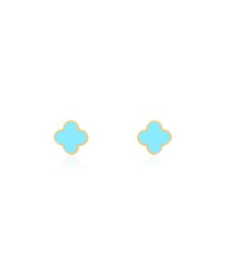 Mini Turquoise Clover Stud Earrings 14K Gold