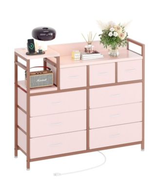 9-Drawer Fabric Dresser with Charging Station – Modern TV Stand for Bedroom