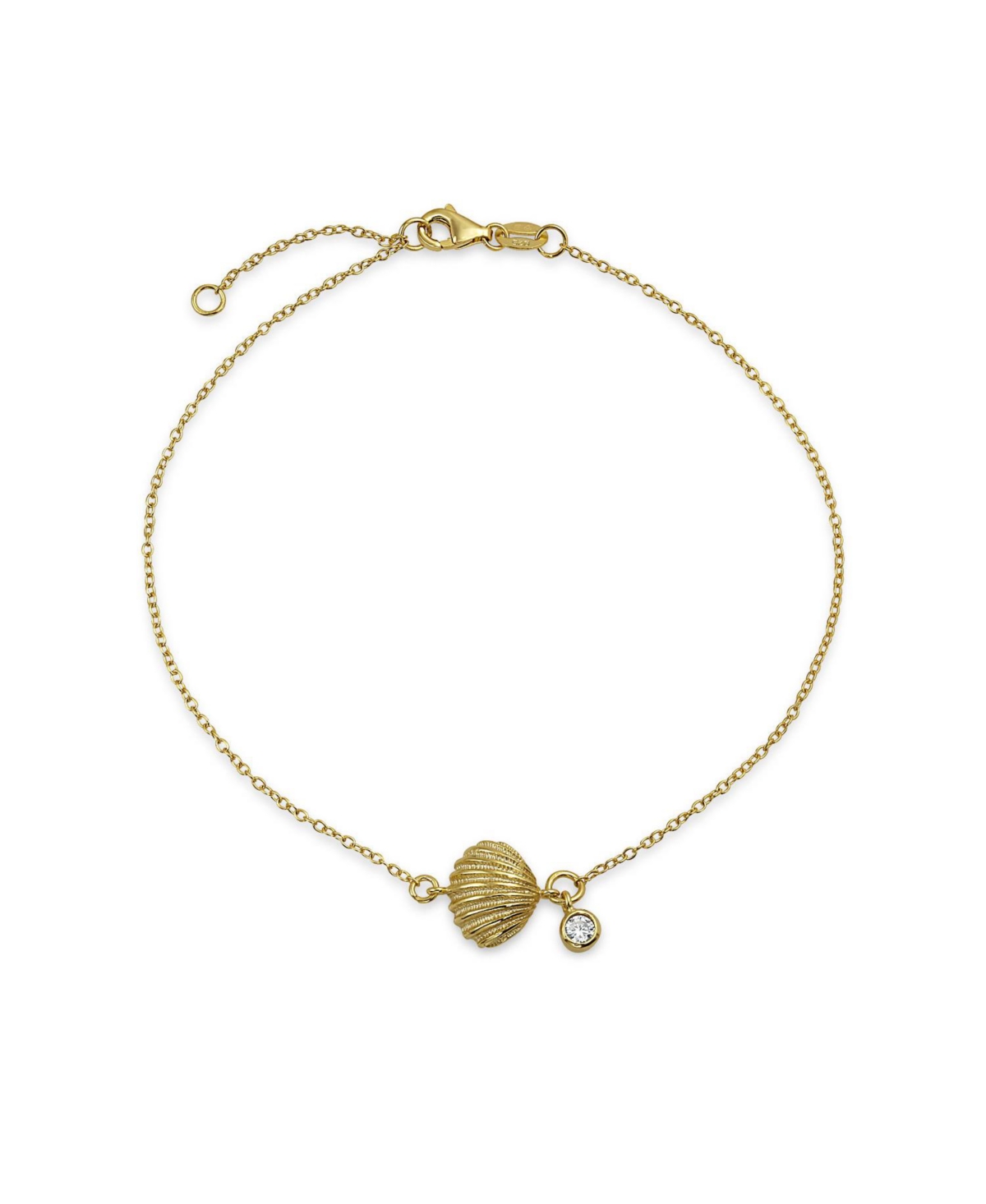 Nautical Cz Seashell Anklet Ankle Bracelet Gold Plated Sterling Silver 9-10" - Yellow