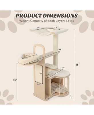 55'' Tall Cat Tree Tower Multi-Layer Wooden Activity Center w/ Rest Condo & Hammock