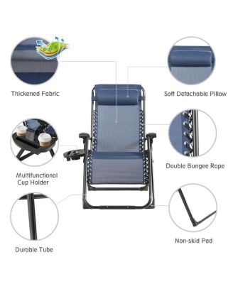 Folding Zero Gravity Lounge Chair Recliner w/ Cup Holder Tray Pillow