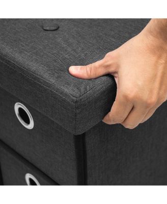 Collapsible Storage Bench Chest with Drawers - Perfect for Entryway, Bedroom Bench, Cubby Drawer Footstool, Hope Chest, Faux Linen