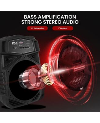 12" Portable Bluetooth PA Speaker System - Karaoke Speaker with LED Lights, USB/Micro SD/FM/BT/Aux, Remote Control, Built-in Rechargeable Battery