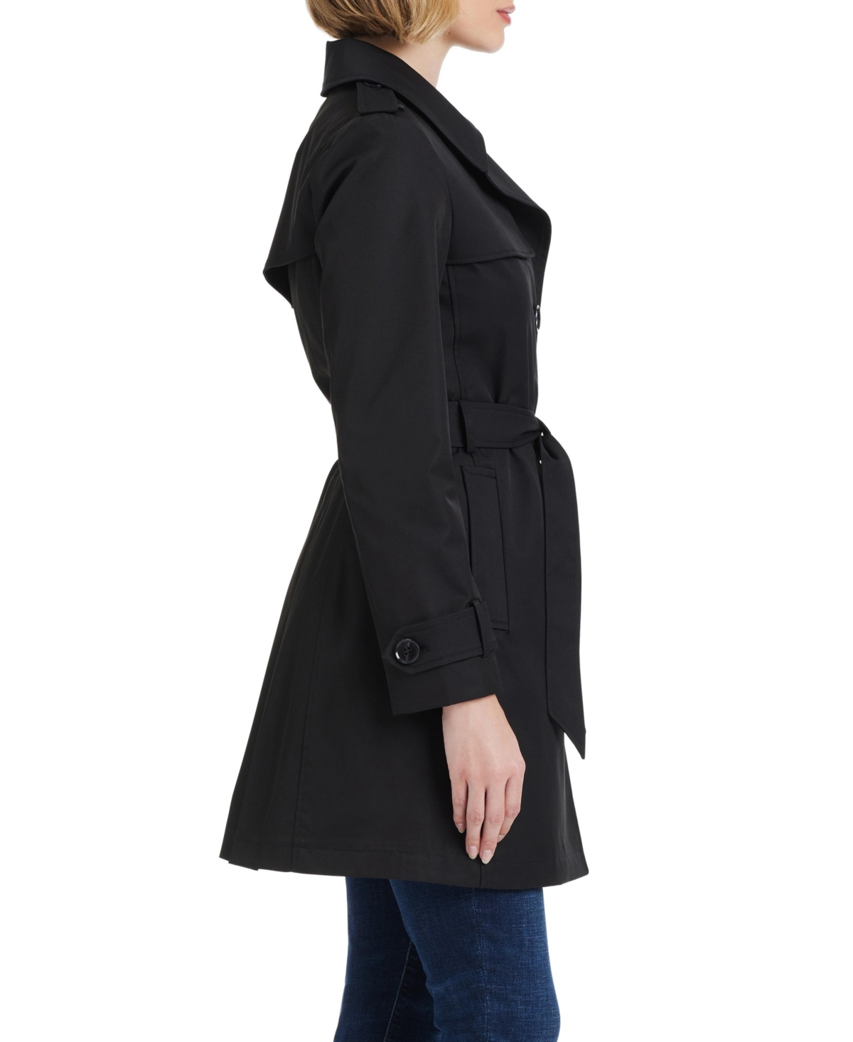 Kate Spade Women S Short Single-breasted Pleated Back Trench Coat In Black