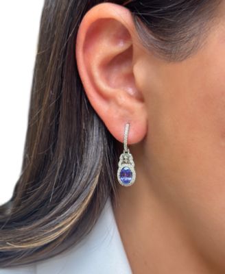 Blueberry Tanzanite (2 ct. t.w.) & Diamond (1/2 ct. t.w.) Charm Hoop Earrings in 14k White Gold