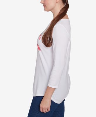 Petite Hello Spring Solid Vintage Three Quarter Sleeve T-Shirt