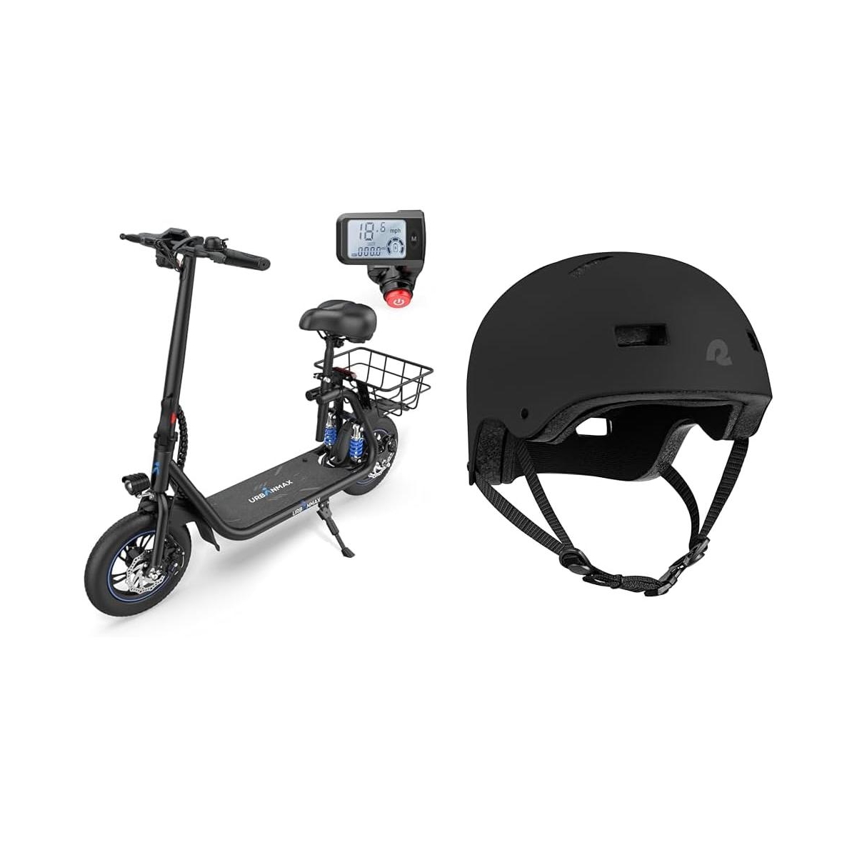 C1 Pro Electric Scooter with Basket, Retrospec Dakota Helmet for Adults - Bike, Skate, Scooter Protective Ventilation Commuting - Black