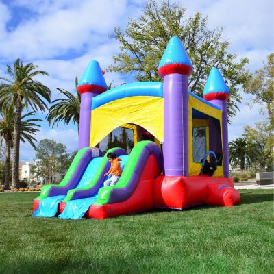 HeroKiddo Jelly Bean Castle Commercial Grade Inflatable Bounce House with Dual Lane Water Slide Combo (No Blower Included)