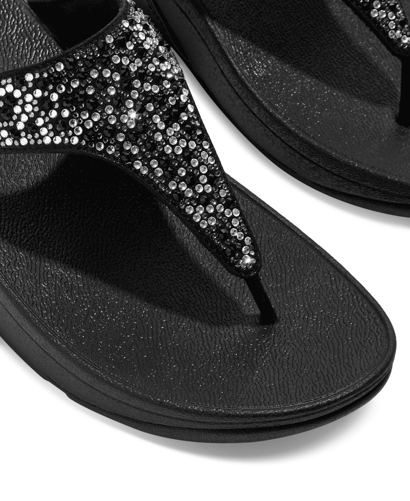 Женские сандалии FitFlop Lulu Crystal Mix Toe-Post Wedge, цвет: Чёрный — фото 5