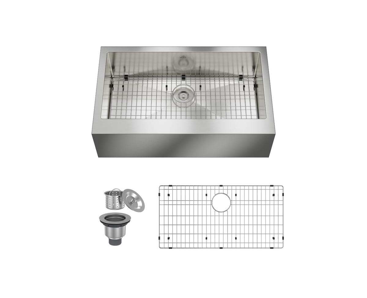 36inch L Single Bowl Stainless Steel Farmhouse Kitchen Sink - Brushed nickel
