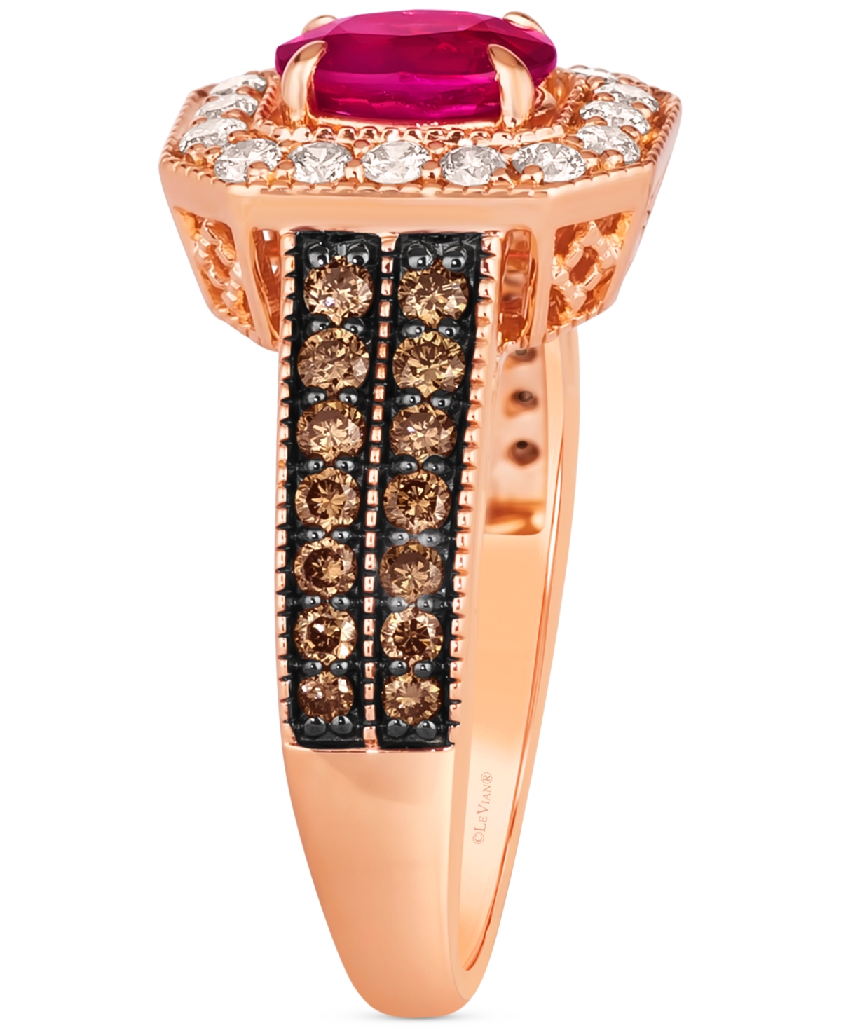 Le Vian Passion Ruby (5/8 Ct. T.w.) & Diamond (3/4 Ct. T.w.) Oval Double Row Ring In 14k Rose Gold In Rose Gold