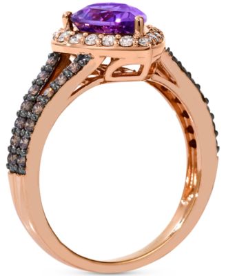 Amethyst (1-1/5 ct. t.w.), Nude Diamond (1/4 ct. t.w.) & Chocolate Diamond (3/8 ct. t.w.) Pear-Shaped Ring in 14k Strawberry Gold