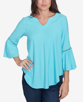 Petite Swiss Dot Solid Flounce Sleeve Top