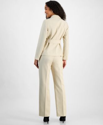 Women's Two-Button Belted Safari Jacket & Mid-Rise Straight-Leg Pants Set