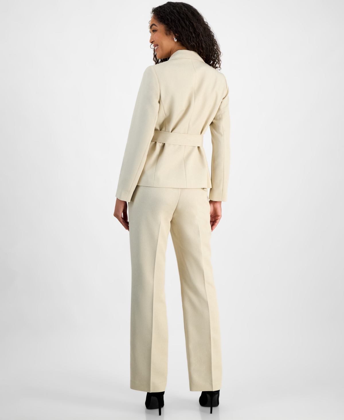 Le Suit Petites Womens Woven Notch Collar Two-button Blazer In Khaki Multi