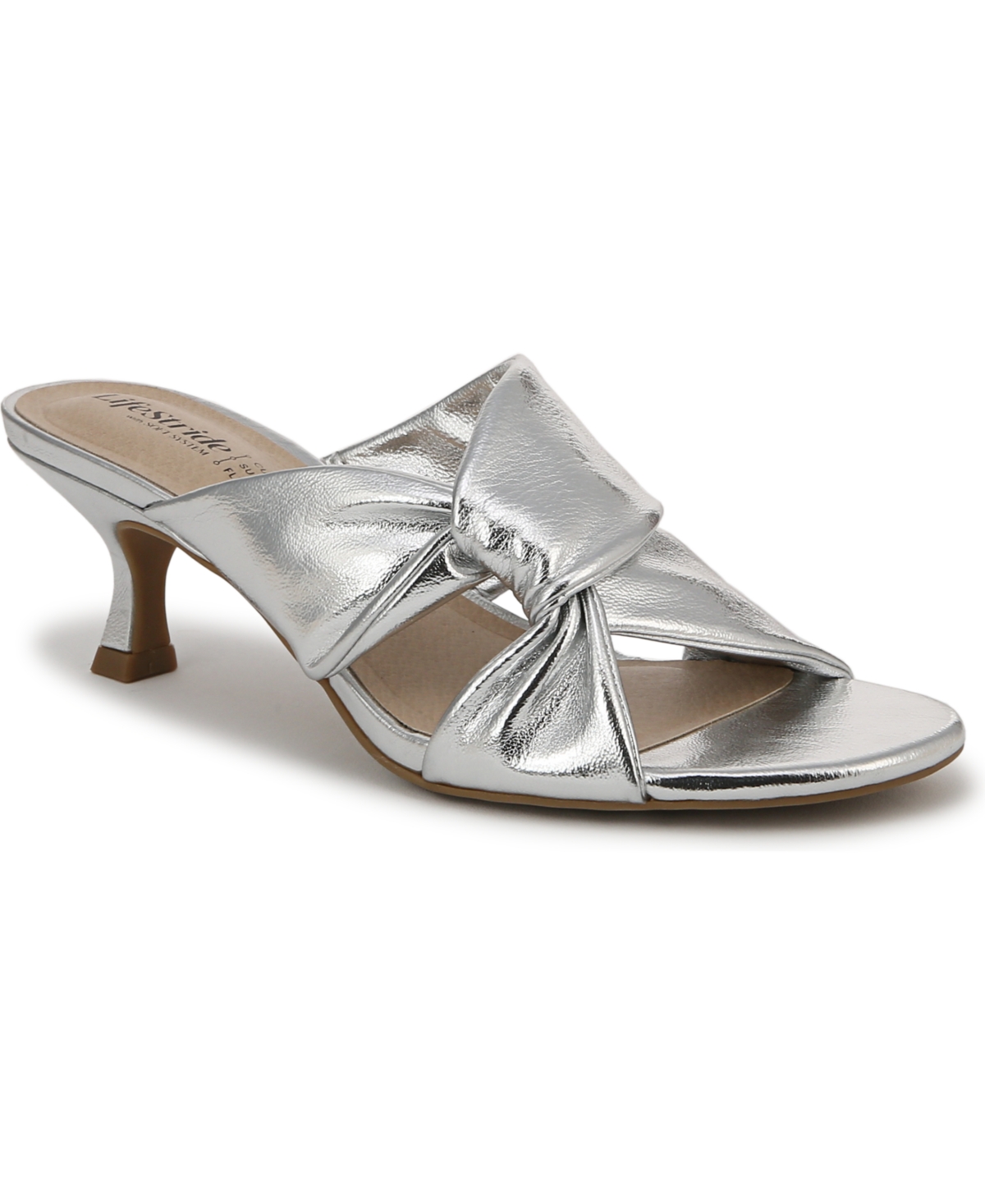 Bzees Women's Nori Slide Kitten Heel Sandals In Silver Faux Leather