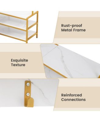 Corner Garment Rack with Open Shelves and 7 Hooks Shoe Bench