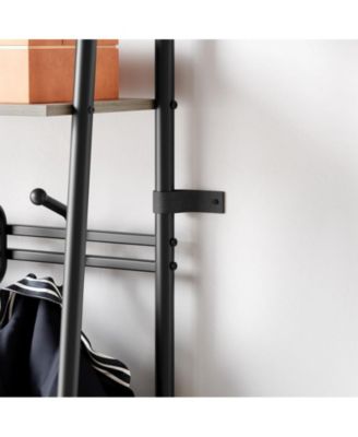 Coat Rack Shoe Bench with 5 Hooks, Hall Trees Entryway Bench with Storage, Multifunctional Hallway Organizer, Wood Look Accent Furniture with Metal Frame for Entryway, Living Room, Bedroom