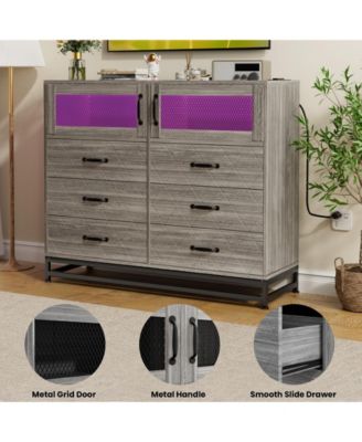 Dresser for Bedroom with LED Lights and Charging Station