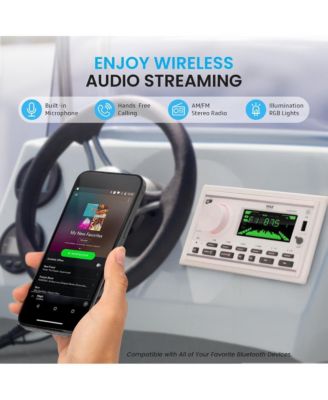 Marine Bluetooth Stereo Receiver with 1 Pair of PLMR60W Speakers, 300W