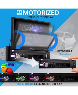 Single DIN Car Stereo Receiver, 7   Motorized Touchscreen, Bluetooth, 320W